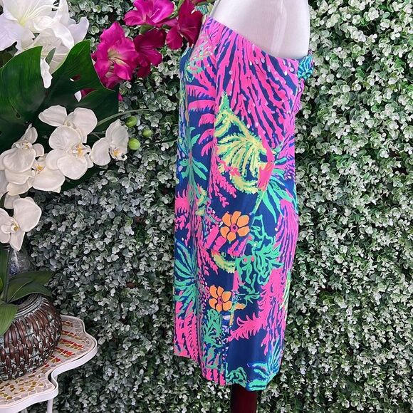 Lilly Pulitzer Indigo All A Glow Tropical Floral Laurana Off The Shoulder Dress - Picture 5 of 13